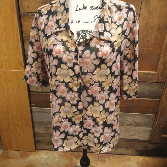 Notations Tops - Notations | sheer flower button up blouse